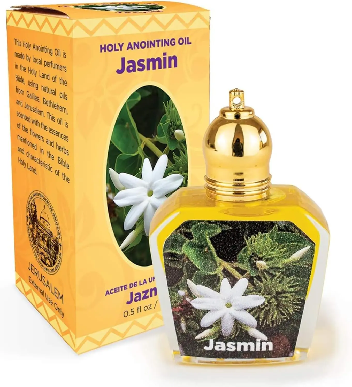 Jasmine Natural Carrier & Essential Oil - 0.5 fl oz (1/2 oz) Roller Bottle Anointing Oil from Jerusalem, Israel for Aromatherapy, Health & Treatment