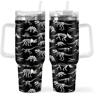 40oz Dinosaur Stainless Steel Tumbler - Double Wall Insulated Travel Mug with Lid & Straw, Ideal for Hot and Cold Beverages, Great Gift for Dinosaur Lovers