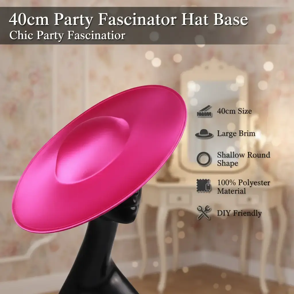 HERA Women's 40cm DIY Friendly Shallow Round Shape Statement Wide-Brim Fascinator Hat Base, 100% Polyester for Party Use