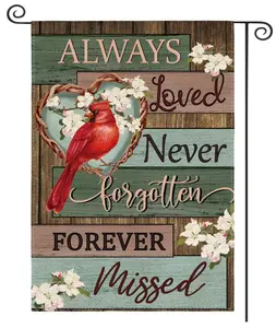 Cardinal Memorial Garden Flag, 12x18 in Double-Sided Durable Polyester Fabric, Weather-Resistant Outdoor Home & Festive Decoration, Always Loved Never Forget