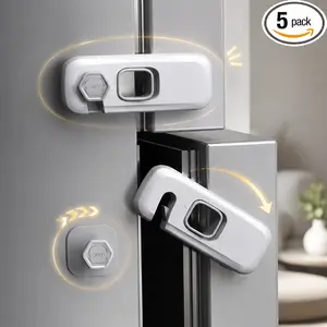 5 Pack Proof Refrigerator Lock, Adhesive Cabinet Safety Lock, No Drill No Tools Child Proof Locks for Fridge Drawer Dishwasher Oven Cupboard Closet Home Safety Grey