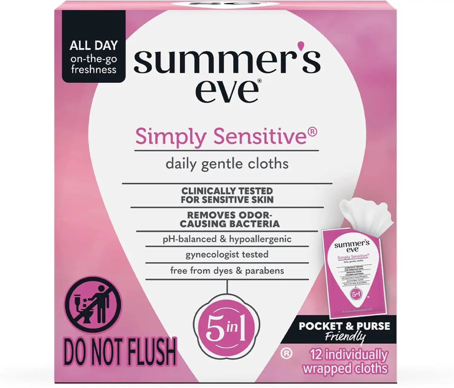 Summer's Eve Simply Sensitive Feminine Cleansing Wipes Cleanser for Adults, pH-Balanced, Hydrating Micellar Water Formula, Hypoallergenic Floral Fragrance, 12 Pieces Individually Wrapped Singles, Gentle Daily Use for All Skin Types, Single Item, External