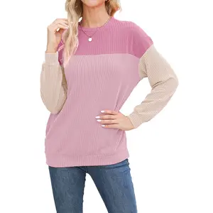 Y2K Colorblock Crewneck Sweatshirt - Women's Long Sleeve Pullover | Trendy Casual Top for Daily/Street Style