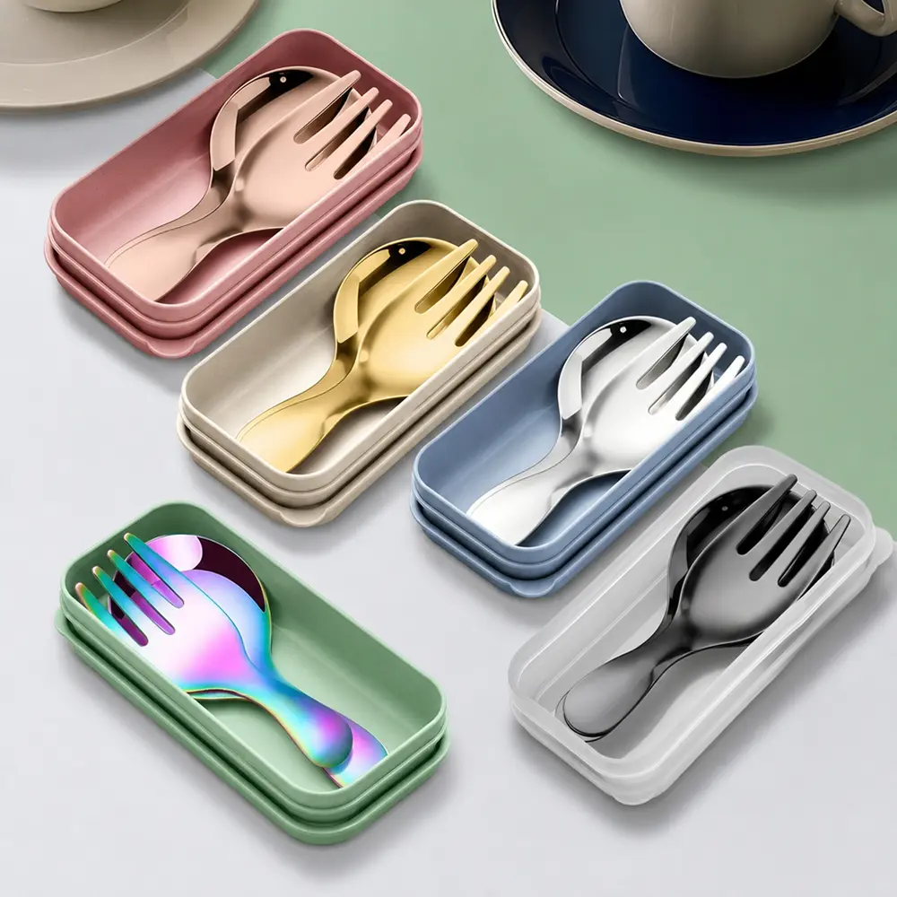 5 Set  Travel Utensils with Box,Stainless Steel Silverware Set for Work, Portable Reusable Travel Cutlery Set, Fork and Spoon Set for Picnic, Camping, Gadgets, Lunch Box - Home Improvement.