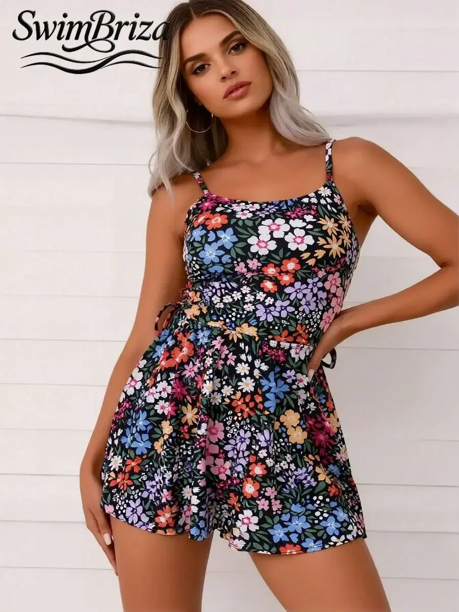 Briza｜Floral One Piece Swimsuit For Women In Black With Square Neck Side Tie, Bathing Suit Women Love For Bathing Suits For Women, Cute Swimsuits For Women And Women'S Swimsuits, Vacation Swimwear For Women, Mom Swimwear, One Piece Bathing