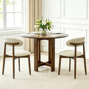 Modern Wooden Dining Chairs Set of 2, Linen Fabric Upholstered Kitchen Chairs with Curved Back, Ergonomic Solid Wood Frame, Breathable Cushions & Adjustable Foot Pads for Living Room, Dining Room