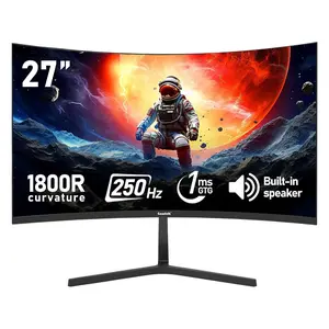 27 Inch PC computer screen,1800R Curved Gaming 250Hz Monitors, FHD 1080p 1ms, Freesync, 98% sRGB,Built-in speaker, HDMI2.0、DisplayPort, Compatible with Wall-Mounted 100 * 100MM - Black