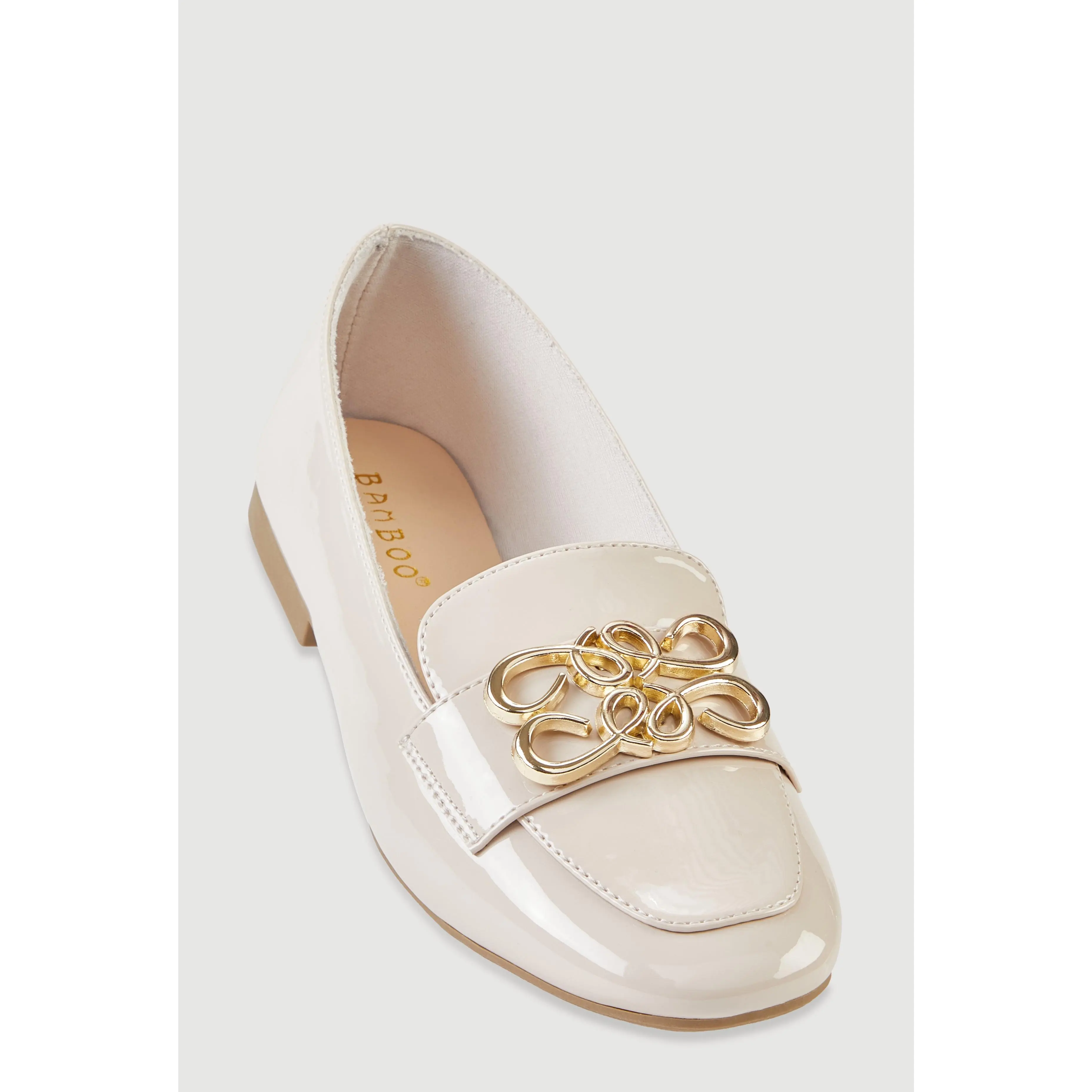 Metallic Pendant Square Toe Loafers