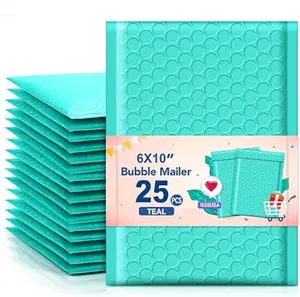 GSSUSA Teal 6x10" Bubble Mailers 25 Pack Padded Envelopes Self Seal Shipping Bags for Mailing & Packing Business Supplies