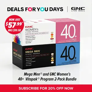 2 Boxes of GNC 40+ Vitapak: Curated Supplements for Women/Men 40+,Stress Support,Bone Health & Omega-3s, Healthcare, Dietary Supplement, Overall Wellness, Fitness