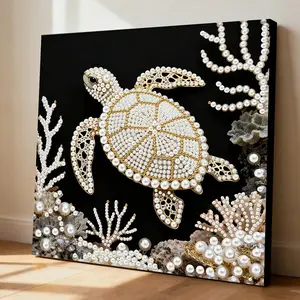 A framed pearl and diamond painting set, Sea Turtle Pattern, Diamond Pattern Design, acrylic paint canvas, suitable for wall decoration in living rooms, bedrooms, a great choice for Christmas, birthday gifts