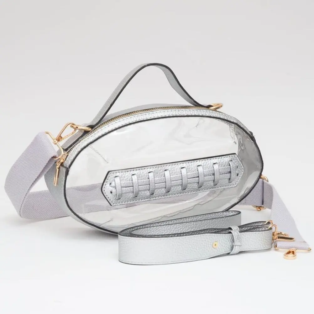Clear Football Crossbody Bag – Stadium Approved Purse for Game Day, Tailgates, Concerts & Events | Transparent Football-Shaped Handbag with Adjustable Strap – Stylish Clear Bag for Women & Sports Fans