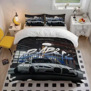 3Pcs M Sport Bavarian Tri-Color Stripe Power Car Themed Polyester Vibrant Bedding Set, Colorful Art Print, Warm Christmas Gift, Great for Home & Guest Room, 1 Duvet Cover + 2 Pillowcases (No Insert)