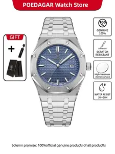 Poedagar luxury casual men's watch waterproof Luminous Analog Watch date men's watch stainless steel fashionable quartz watch suitable for daily wear, Luminous Dial Watch, a birthday gift for boyfriend, Stainless Steel Wristwatch