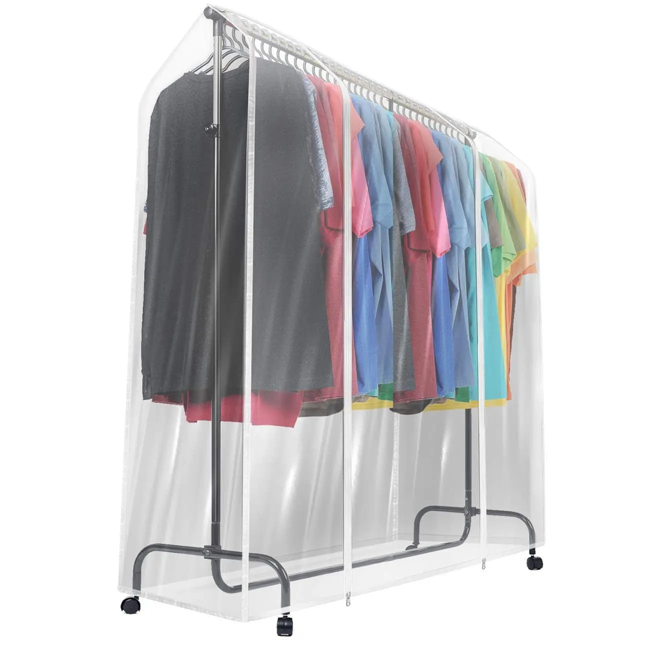 Clear Garment Rack Cover (6 Ft) for Protection from Dust and Stains - Transparent Plastic with Full-Length Front Zippers Water Proof
