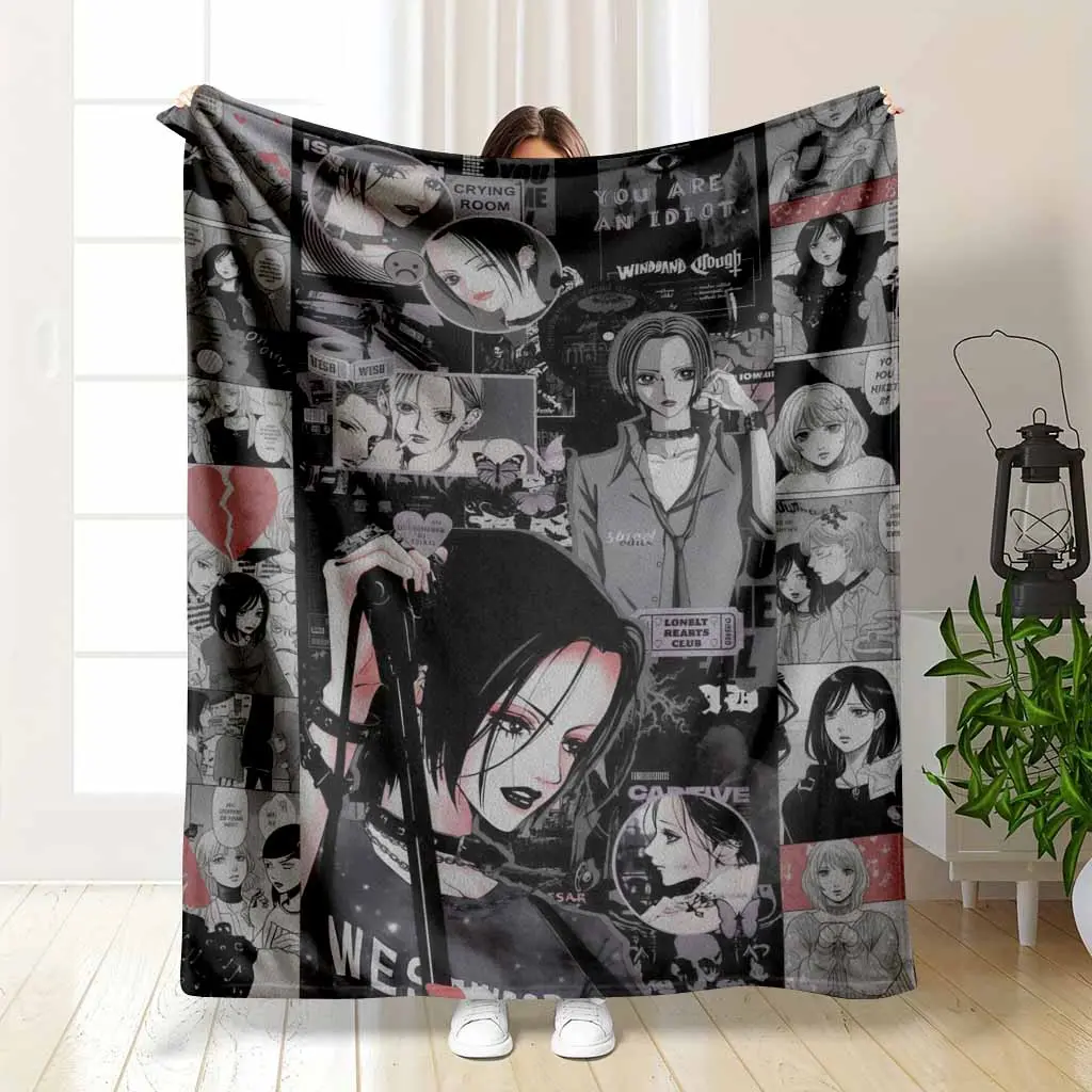 NANA Grunge Anime Flannel Fleece Blanket - Vintage Manga Comic Collage Print, Soft Lightweight Plush Throw, Anime-Style Character Art Graphic Illustrated Blanket, Ideal for Bedding Sofa, Perfect Gift for Teen Otaku Fans, Anime-Style Blankets, Character Ar