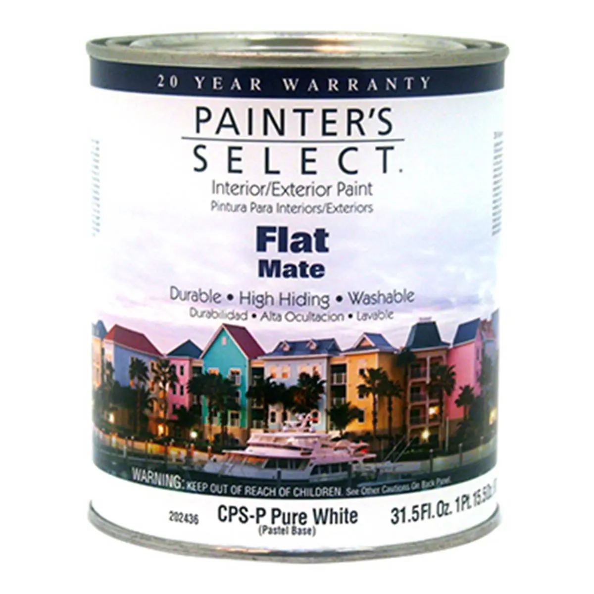 212 MAIN Tintable White Flat Acrylic Latex Paint - Value Manufacturing 202436 CPSP Painters Select Qt Pastel Base, Quick-Drying, Non-Spatter Formula, Lavable, Soap & Water Clean-Up, Home DIY & Car Care Solution, Washable