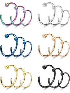 18Pcs 20G Titanium Fake Nose Ring Hoop for Women Men Hypoallergenic C-Shaped Faux Septum Nose Lip Ring Cartilage Helix Conch Tragus Daith Clip On Earrings Hoop Ring 6/8/10mm