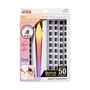 Impress Falsies Pre-Glued False Eyelashes Starter Kit - Natural & Wispy | 50 Lash Clusters, With Applicator, 10mm-14mm