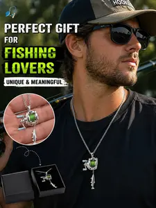 Mini fishing line reel necklace, rotating handle and movable guide wire ring, portable spinning wheel pendant, suitable for fishing enthusiasts, Ideal gift for him during graduation season, Gift for Coachella music festival, Stainless Steel Necklaces