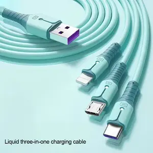 NEW liquid silicone one-to-three with LED light, multifunctional three-in-one USB charging cable, supports fast charging; universal USB cable 1.5M long, Type-C and Lightning interfaces, compatible with Huawei, Honor, Xiaomi, Redmi, Samsung, OPPO, Vivo, mu