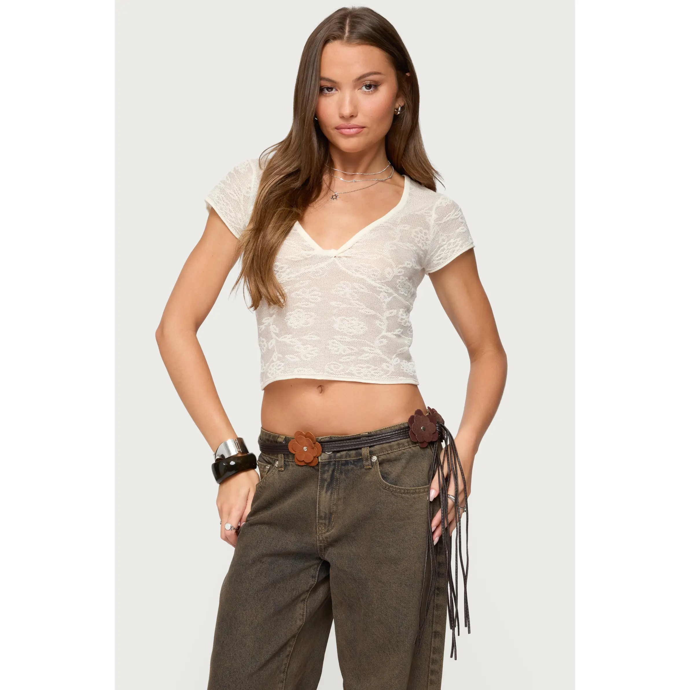 Kristal Twist Front V Neck Top