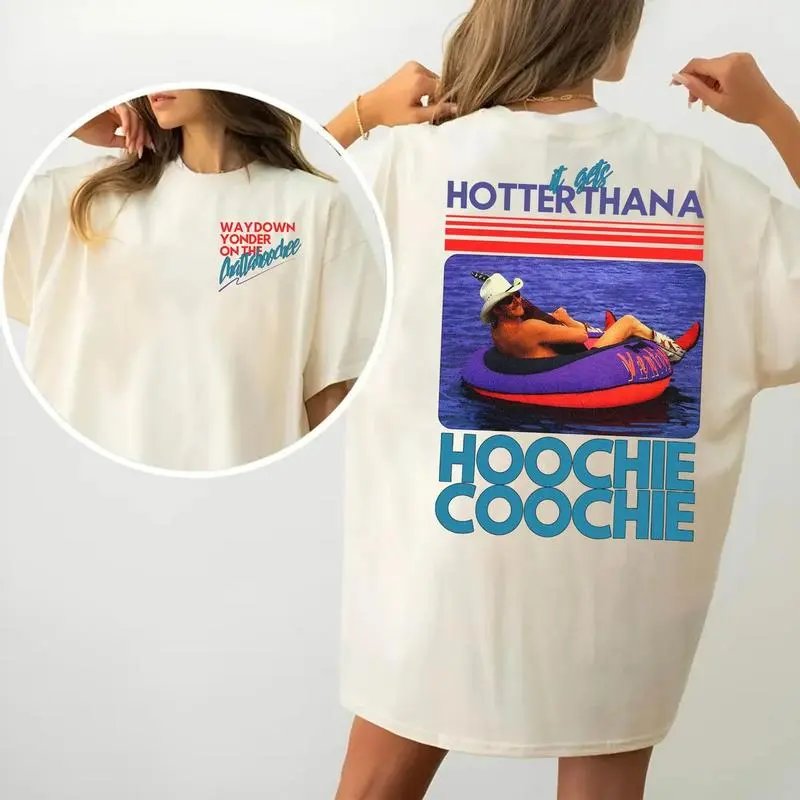 Women's Graphic Cotton T-Shirt - Lady's Soft Fitted Round Neck Pullover, 2-Sided Chattahoochee Country Song Print, Cotton Fabric Casual Streetwear Wardrobe Staples, Tshirt, Digital Print, Crew Neck, Fitted Cut, Graphic Print