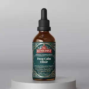 Deep Calm Elixir | Lemon Balm, Passionflower, Ashwagandha, Reishi | Non-GMO, USDA Organic, 100% Natural, 2 Oz.