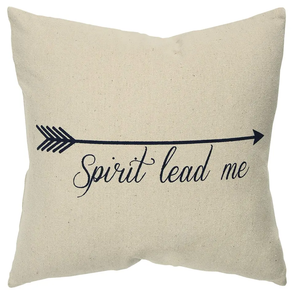 Square Spirit Lead Me Throw Pillow with 360 Stand, Black & Taupe, Religious Inspired Text, Arrow Print, Natural Fabric, Hidden Zipper, Neutral Palette, Solid Cotton Back, Inspirational Sentiment Modern Home Decor Pillow