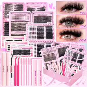 Beginner Lash Clusters Kit – Mixed Length Wispy Lashes with Bond, Seal, Remover & Tools, Easy DIY Eyelash Extensions at Home