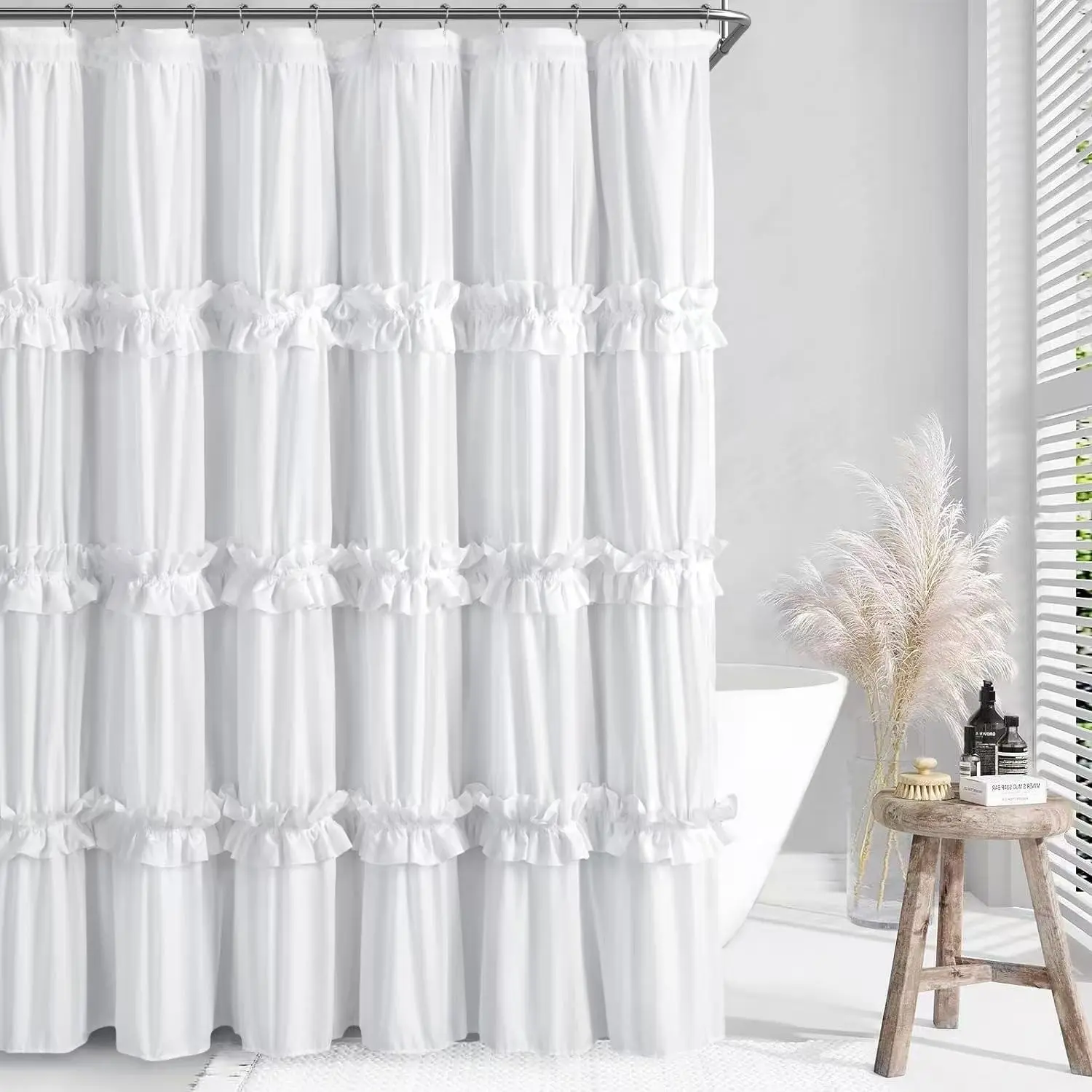 Ruffle Trim Shower Curtain, Ruffled Shower Curtain, Decorative Shower Curtain, Bathroom Curtain, Bathroom Shower Curtains