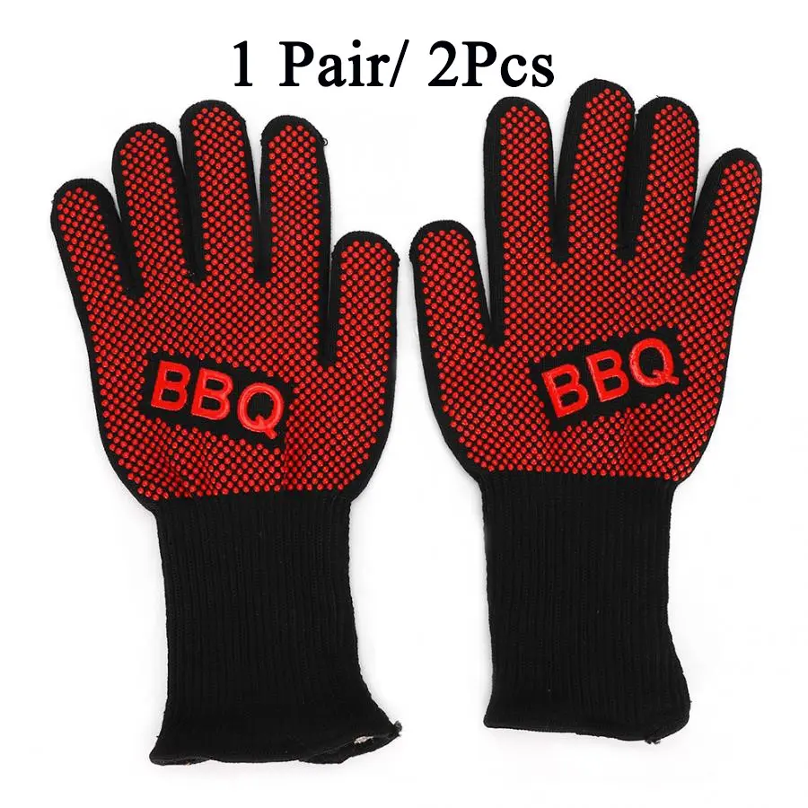 2PCS BBQ Gloves, Oven Gloves, 1472°f Extreme Heat Resistant, Silicone Material Non-Slip Mitts, Kitchen Gear for Cooking, Grilling, Baking