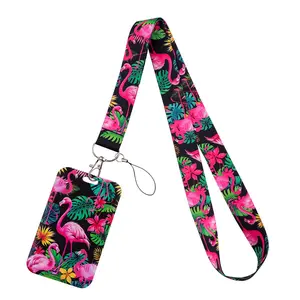 Vintage Pink Flamingo Pattern Lanyard Keychain USB ID Credit Card Cover Pass Women Mobile Phone Charm Gym Neck Straps Badge Holder Key Holder Accessories Cute Keychain Accessory