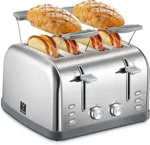 Toaster 4 Slice, Extra Wide Slots, Stainless Steel with High Lift Lever, Bagel and Muffin Function, Removal Crumb Tray, 7-Shade Settings with Warming Rack, Silver, Yabano tiktokshopspringglowup Toastie Maker Kitchen Appliances