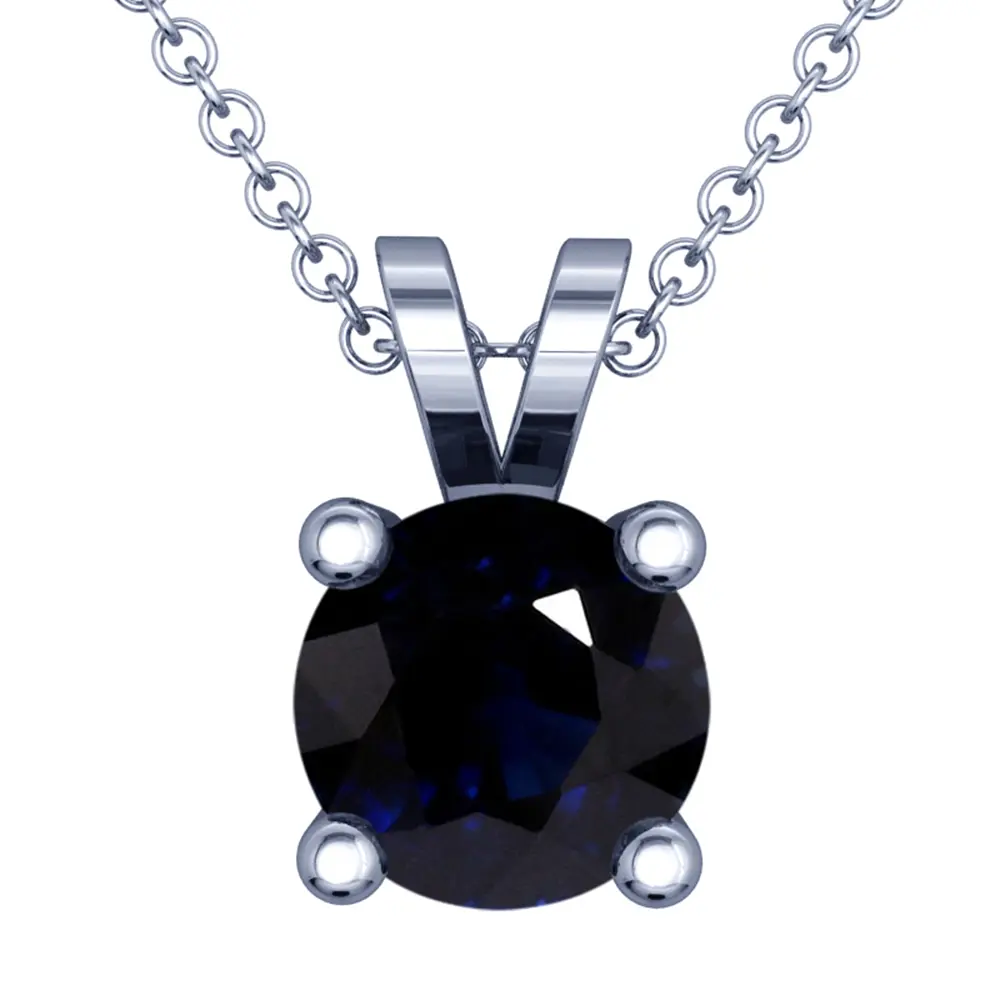 Blue Sapphire RoundSolitaire Pendant - (14k White Gold)- P44789REBS