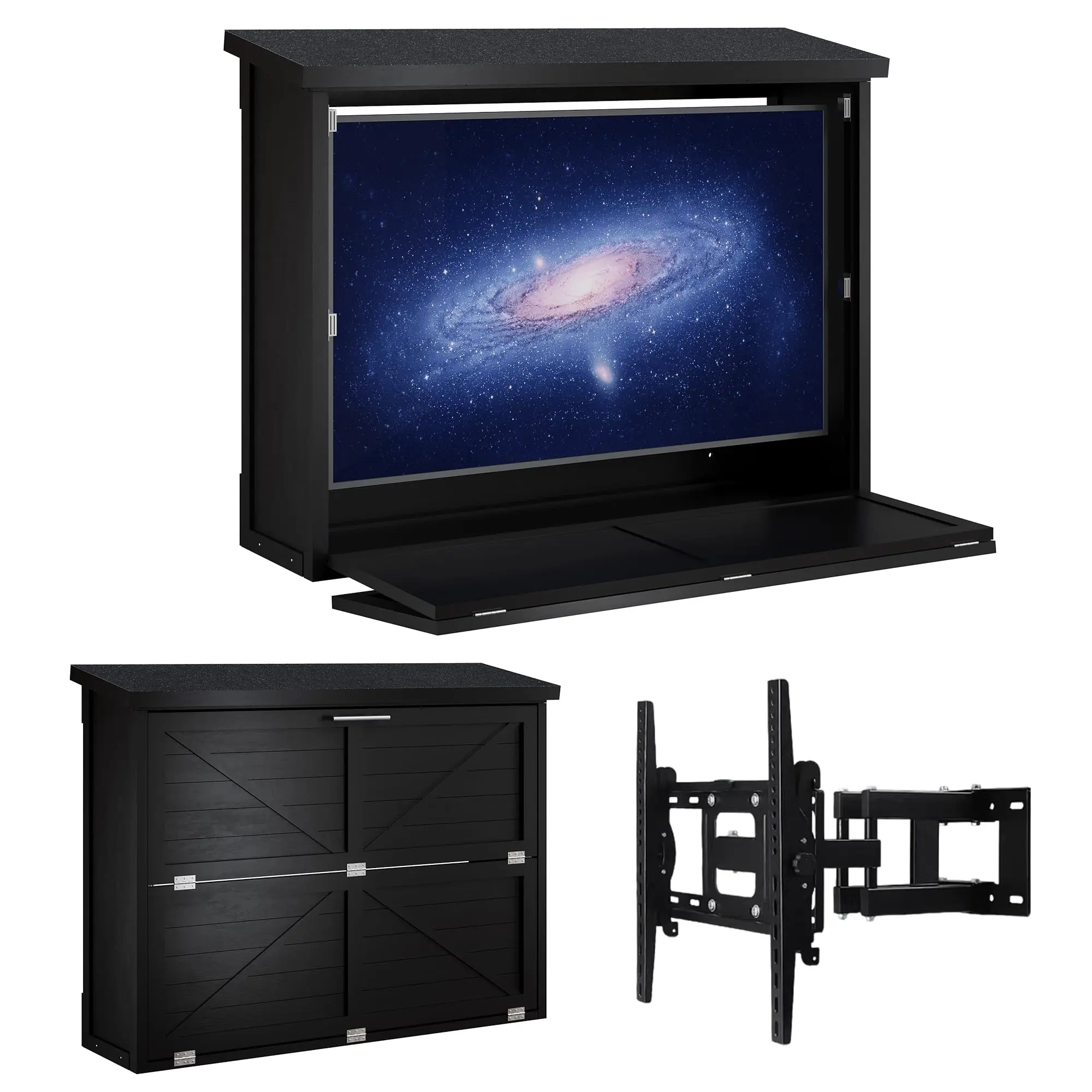 Outdoor TV Enclosure 55 Inch – Weatherproof Wood TV Cabinet with Adjustable Wall Mount Bracket & Vertical Door, Protective TV Cover for Patio & Deck