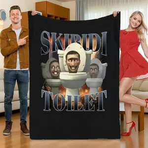 Skibidi Toilet Humorous Style Flannel Blanket with Funny Character Print - Soft, Comfortable, and Warm for Home, Office, Car, and Camping Use - Perfect Gift for Birthdays, Holidays, and Christmas
