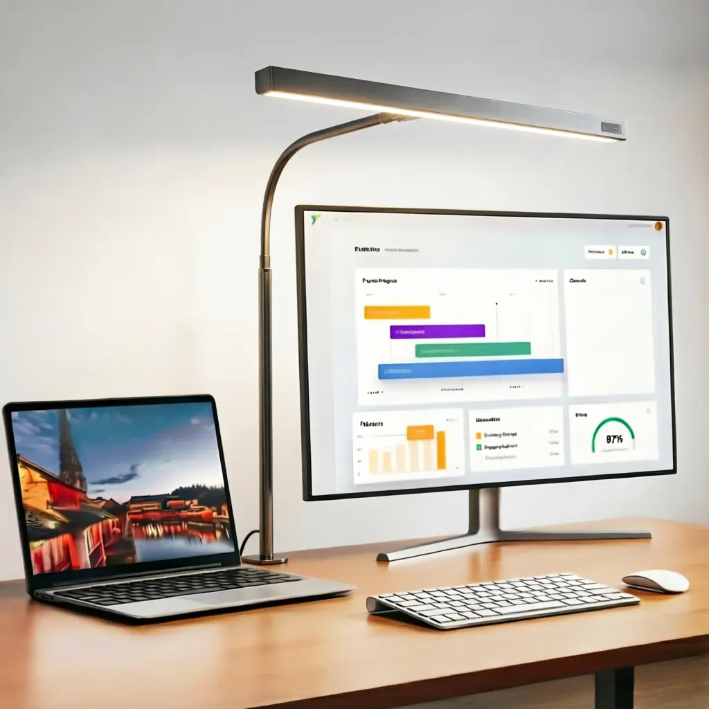 LED Desk Lamp Eye Protection, Touch Control Dimmable, Home Office Workbench Reading Light, Adjustable Gooseneck, Modern Architect Design