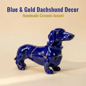 Blue Dachshund Figurine, Elegant Dog Sculpture, Home Decor for Living Room, Desktop, Bookshelf, Perfect Gift Idea