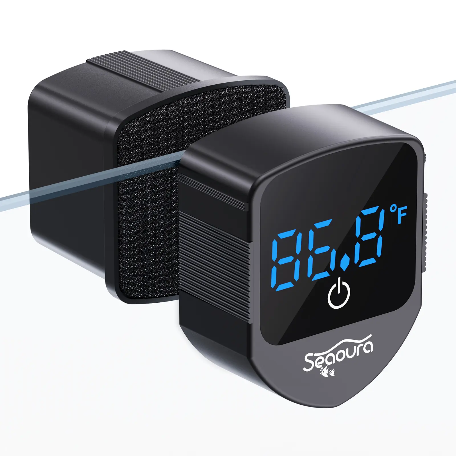 SEAOURA 2 in 1 Aquarium Magnetic Cleaner with Digital Thermometer for Glass Tanks 1-30 Gallons Compact Efficient Cleaning Tool for Aquariums Home Water Temperature Monitoring Fish Tank Cleaner