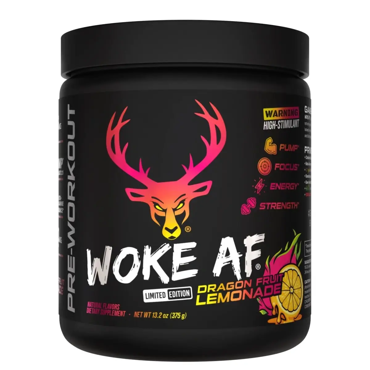 Bucked Up Woke AF High Stim Pre-Workout Powder - Dragon Fruit Lemonade Flavor, 30 Servings, Fitness Dietary Carbohydrate Supplement