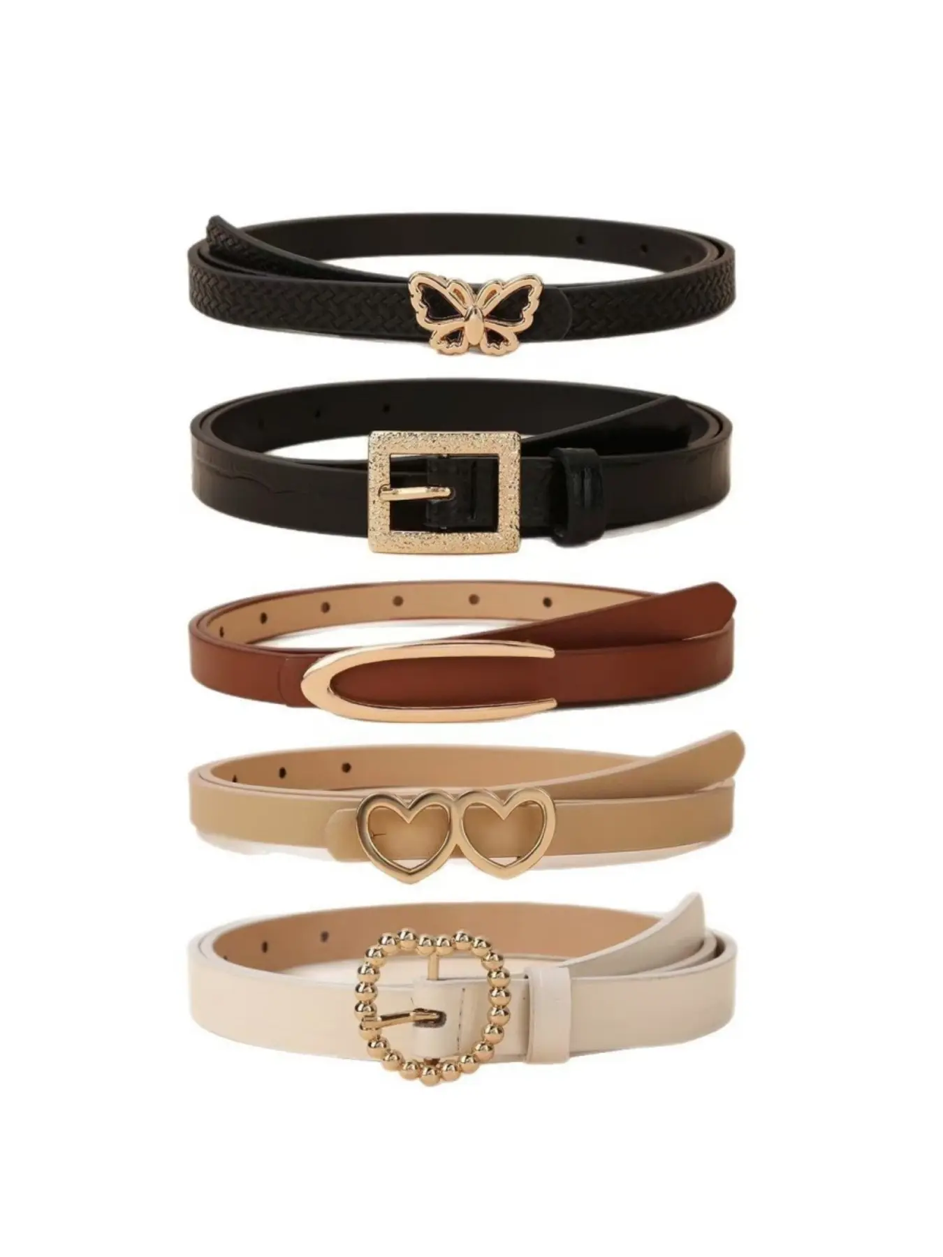 Five-Piece Women's Pearl Belt Set, Slim Fit Leather Adjustable Buckle Waistband, Perfect for Jeans, Dresses, Pants, Matching Belt, Belts For Dresses