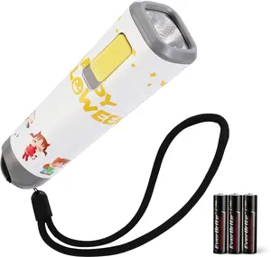 Halloween Flashlights Halloween Gifts, Small LED Flash Light Handheld Torch with Lanyard 3AAA Battery Included, 1 Pack-White, E012068AE