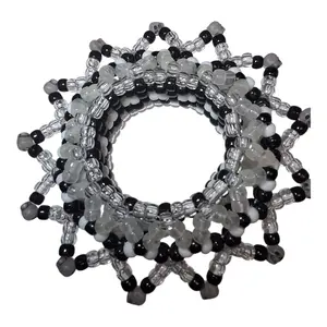 3d Gothic Kandi Cuff Black/White -Starburst w/Glow-n-Dark Skulls-Handmade Friendship Bracelet
