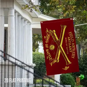 1pc Square Flag with Crossed Cannons Emblem - Featuring Golden Crossed Artillery and "King of the Battlefield Artillery" Design