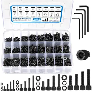 1600PCS Metric Screw Assortment M2 M3 M4 M5, 12.9 Metric and Nuts Assortment Kit, Hex Head Cap Metric Machine Screws Nuts and and Flat&Lock Washers Set