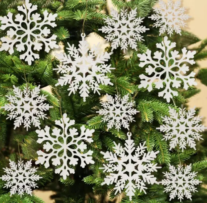 36pcs Snowflakes-Christmas Tree Decorations, Snowflake Ornaments for Tree, Plastic Glitter White Snow Flakes Ornaments, Christmas Indoor Winter Wonderland Decor, White