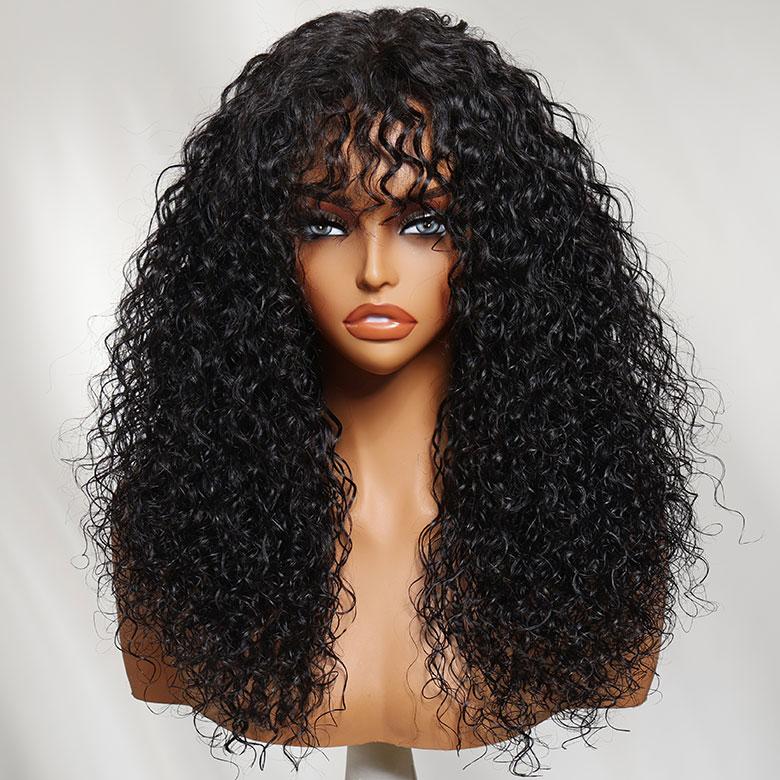【NEW IN】Unice Boho Curly Human Hair Wig with Bangs  4X1 Lace Part Effortless Shaggy Waves Glueless Pre-Styled Wig with invisi Drawstring