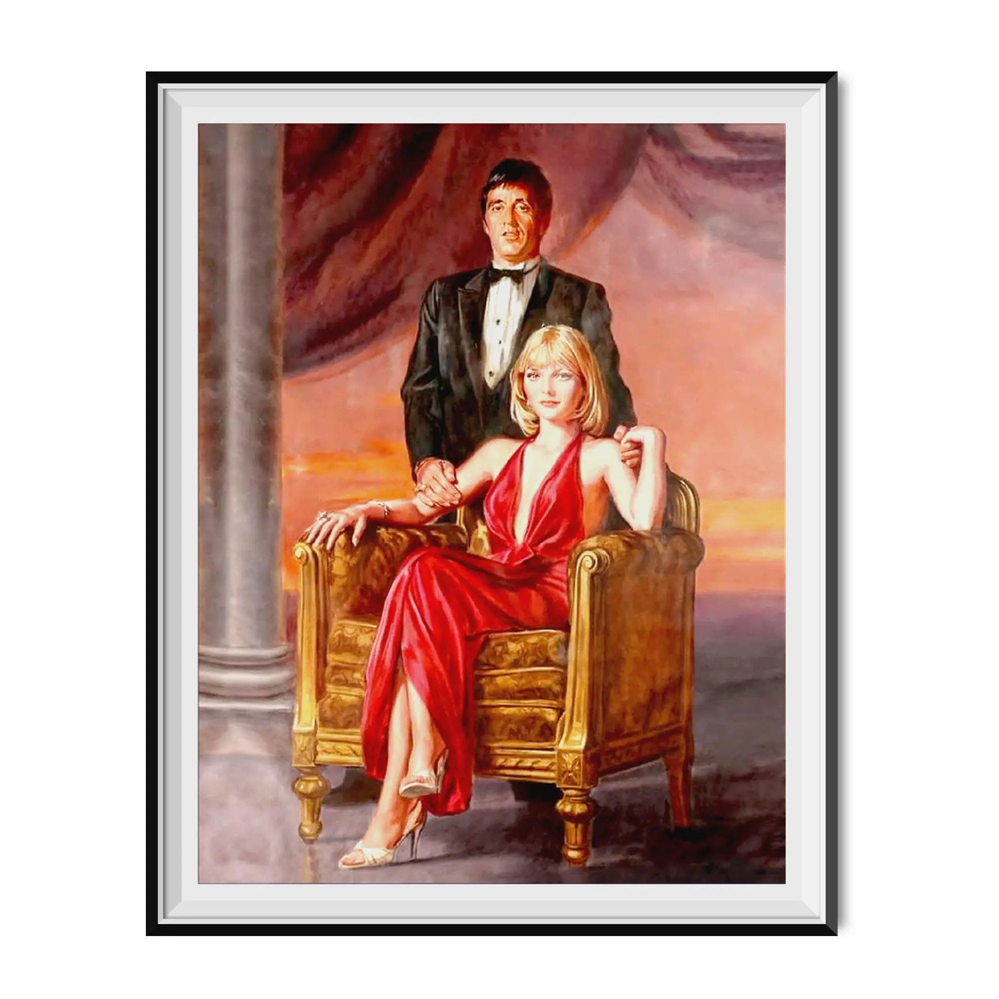 Tony Montana And Elvira Portrait Painting Poster Print