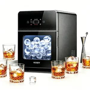 ecozy 2 Inch Clear Ice Ball Maker, 4 pcs in 40 Mins, 144 pcs/Day, Sphere Ice Machine with CrystalFlux Technology, Enhanced Insulation, Automatic Water Supply, Self-Cleaning, Automatic Ice Ball Maker for Whiskey & Bourbon
